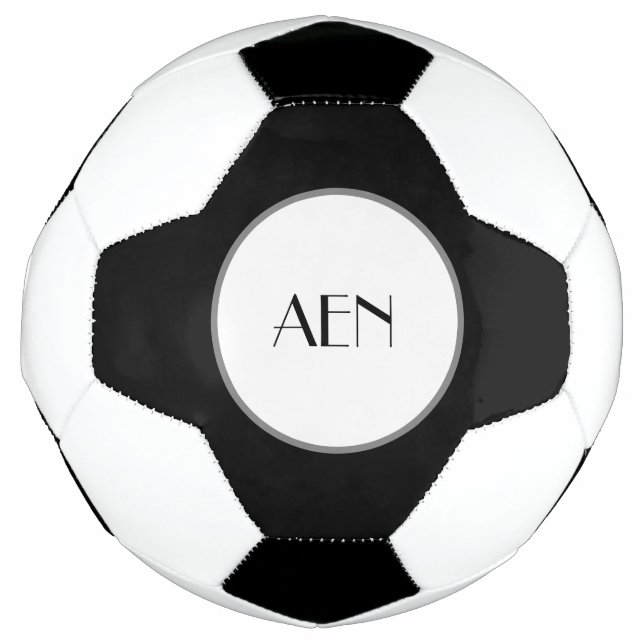 Bola De Futebol Preto Branco Cinza Monogramado  (Frente)
