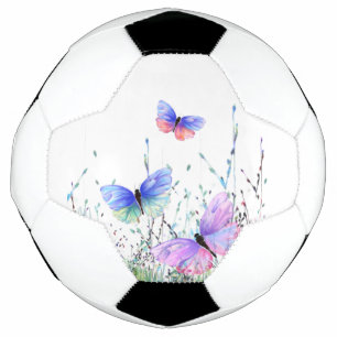 Bola De Futebol Primavera Joy - Borboletas coloridas voando na nat