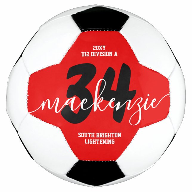 Bola De Futebol Red Personalised Team Colors Name Número Jersey (Frente)