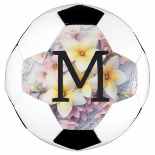 Bola De Futebol Renda monograma rosa e amarelo flores da Primavera