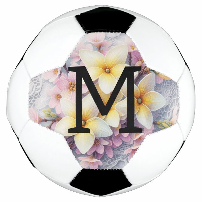 Bola De Futebol Renda monograma rosa e amarelo flores da Primavera (Frente)