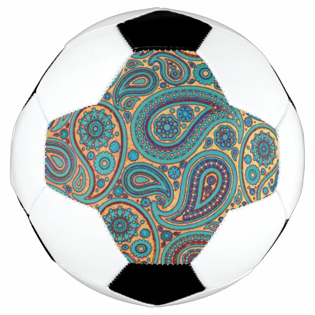 Bola De Futebol Retro Turquoise Rainbow Paisley motif (Frente)