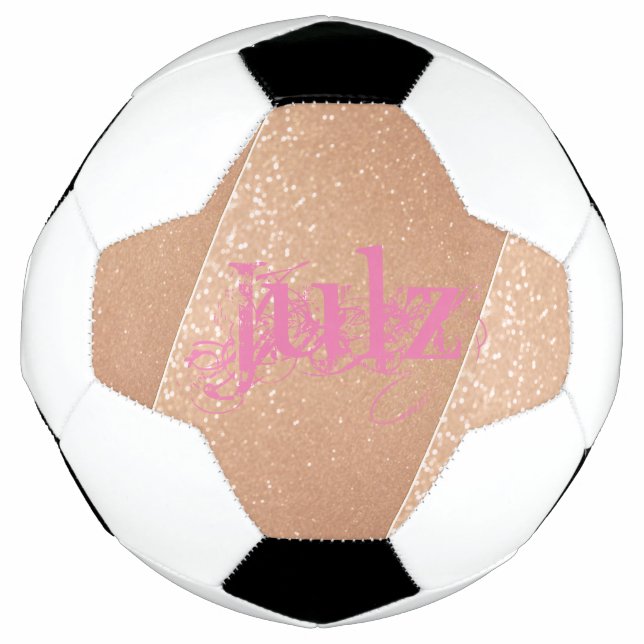 Bola De Futebol Rosa Dourado Bonito na Personalização Rosa (Frente)
