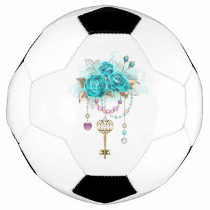 Bola De Futebol Rosas Turquesas com Chaves