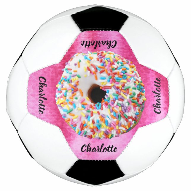 Bola De Futebol Rosquinha rosa-branca personalizada moderna (Frente)