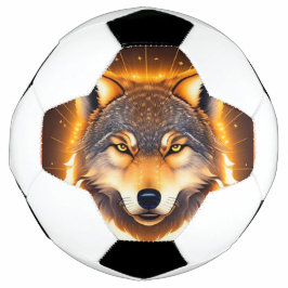 Bola De Futebol Rosto de Lobo Radiante Iluminado por Luz Dourada