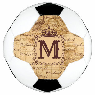Bola De Futebol Royal Crown Vintage Name Pattern Beige