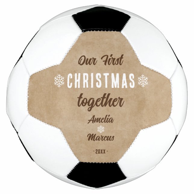 Bola De Futebol Rustic Our First Christmas Together Personalized (Frente)