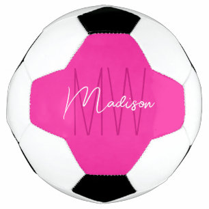 Bola De Futebol Script de Nome do Monograma Moderno - Rosa