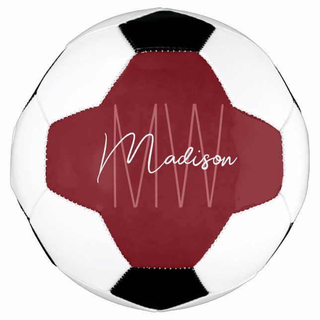 Bola De Futebol Script de Nome do Monograma Moderno Vermelho (Frente)