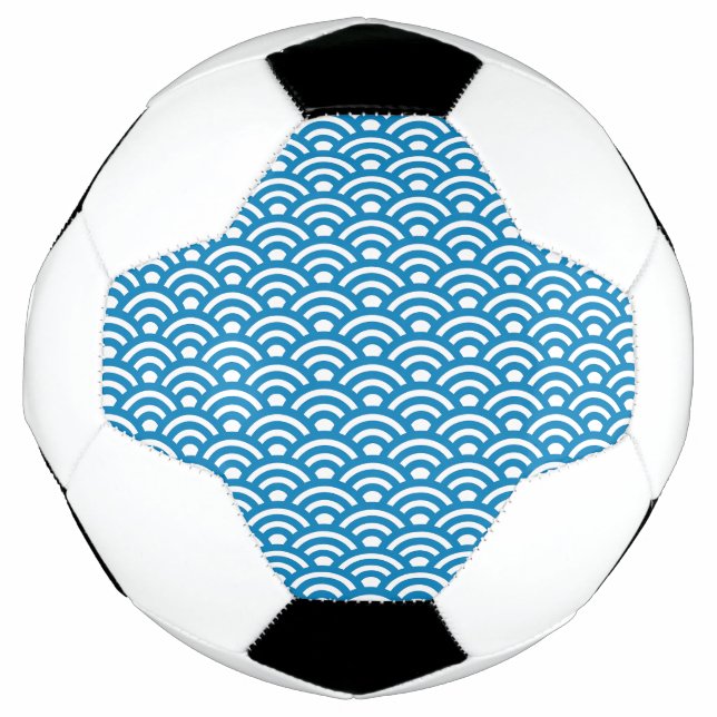 Bola De Futebol Seigaiha, Ondas, Japonês, Azul e Branco (Frente)