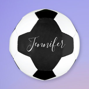 Bola De Futebol Seu nome Script branco elegante em preto