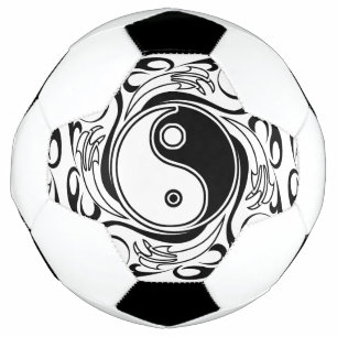 Bola De Futebol Símbolo Yin & Yang Estilo de Tatuagem Preto e Bran