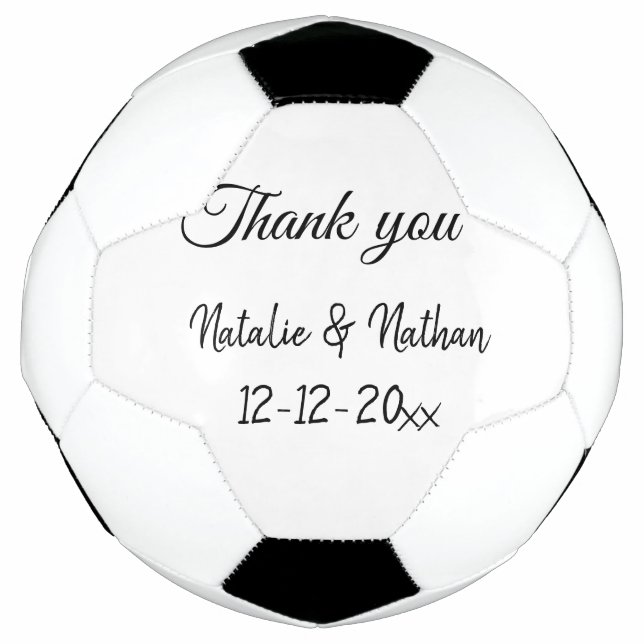 Bola De Futebol Simple minimal thank you couple name text date cus (Frente)