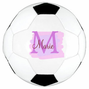 Bola De Futebol simples nome de adição monograma, cor-de-rosa verm