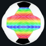 Bola De Futebol Soccer ball featuring a vibrant rainbow geometric<br><div class="desc">"Soccer ball featuring a vibrant rainbow geometric pattern on white panels,  with contrasting black pentagons. Below is the pattern displayed flat."</div>