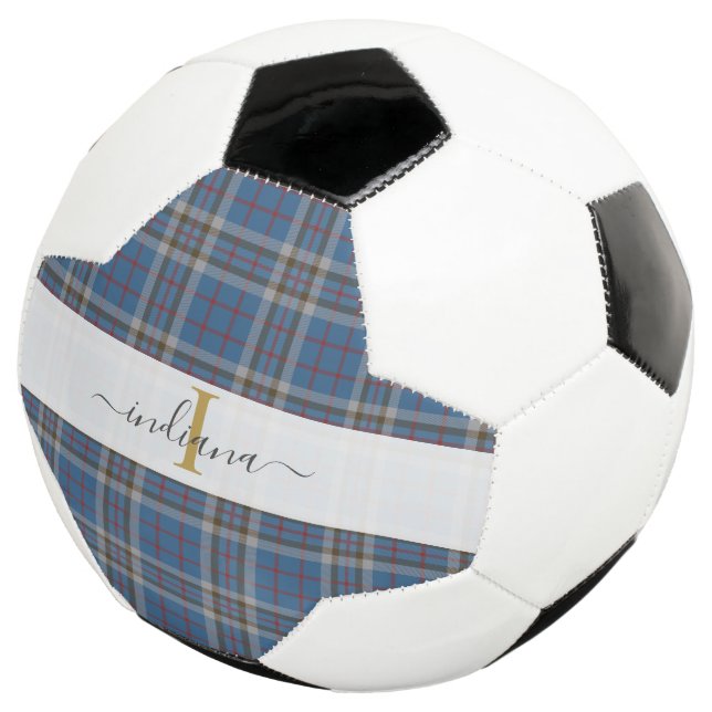 Bola De Futebol Tartan Russo do Script de Xadrez Monograma (Três quartos)