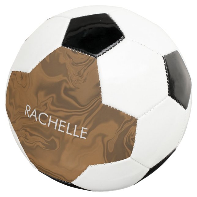 Bola De Futebol Textura marble Brown de nome personalizado (Três quartos)