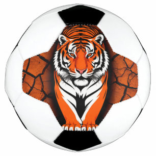 Bola De Futebol Tigre Ousado em Fundo de Terra Rachada