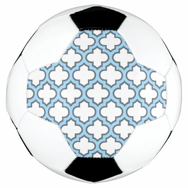 Bola De Futebol Trellis branca e azul-bebê, lete, quatrefoil (Frente)