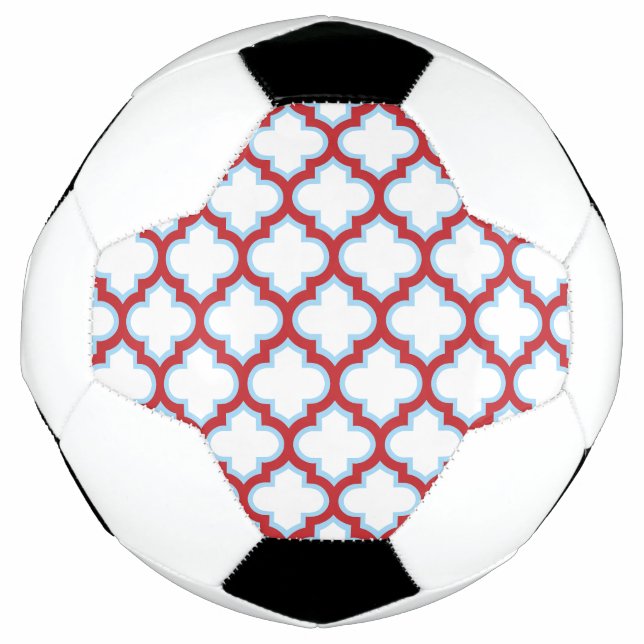 Bola De Futebol Trellis branca e vermelha, lete, quatrefoil (Frente)