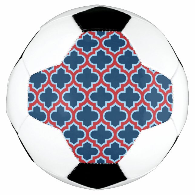 Bola De Futebol Trellis, Latice, Quatrefoil, azul e vermelho marro (Frente)