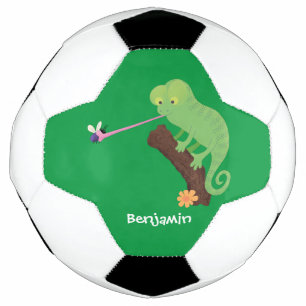 Bola De Futebol Um desenho animado verde-feliz chameleon lagarto