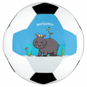 Bola De Futebol Um hipopótamo engraçado bonito com desenhos animad