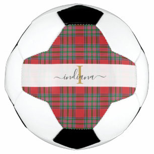 Bola De Futebol Xadrez Rústico Monograma Nome Tartan Feminino