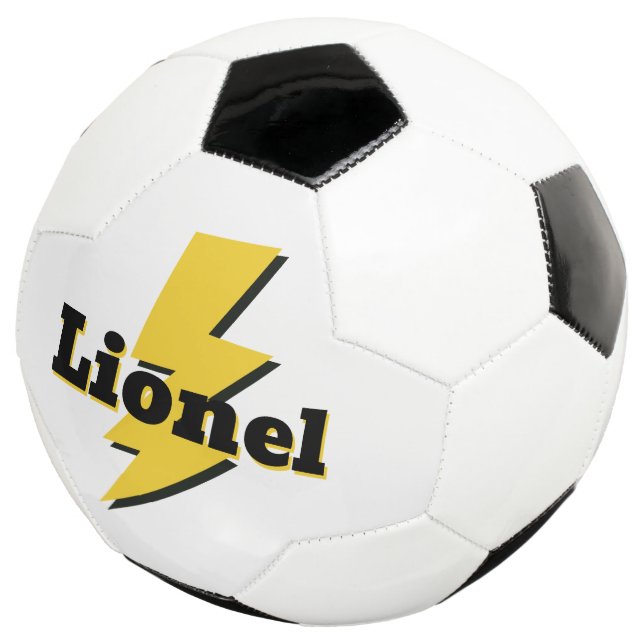 Bola De Futebol Yellow lighting bolt strike flash logo custom name (Três quartos)