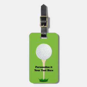 bola de golfe com etiqueta de bagagem e teta em ve