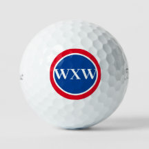 Bola de Golfe do Monograma Azul Vermelho