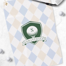 Bola de Golfe Verde com Padrão Azul Moderno Nome M