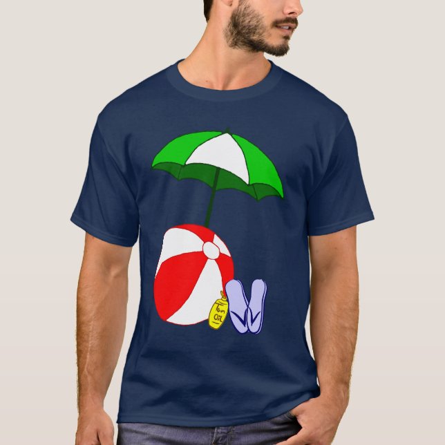 Bola de praia e t-shirt das férias do guarda-chuva (Frente)