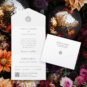 Bola Disco Minimalista Código QR de Casamento