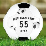 Bola Personalizada de Futebol com Equipe de Jogado<br><div class="desc">Bola Personalizada de Futebol com Equipe de Jogadores, Nome, Número. O design está preto e branco com três bolas de futebol nos cantos. Personalize a bola de futebol com o nome da equipe, o número da equipe e o nome do jogador. O texto é preto sobre fundo branco. Excelente para...</div>