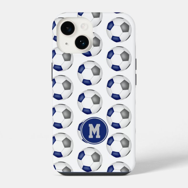 bolas de futebol cinza azul padrão monogramado (Verso)
