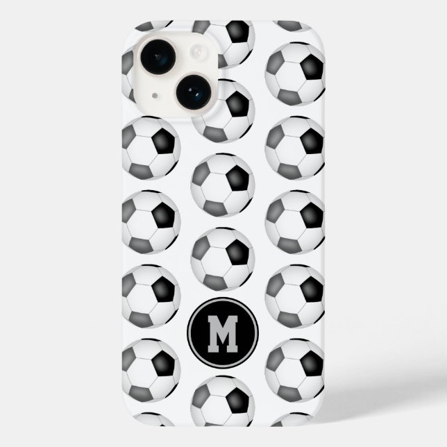 bolas de futebol de cinza preto simples monograma (Verso)