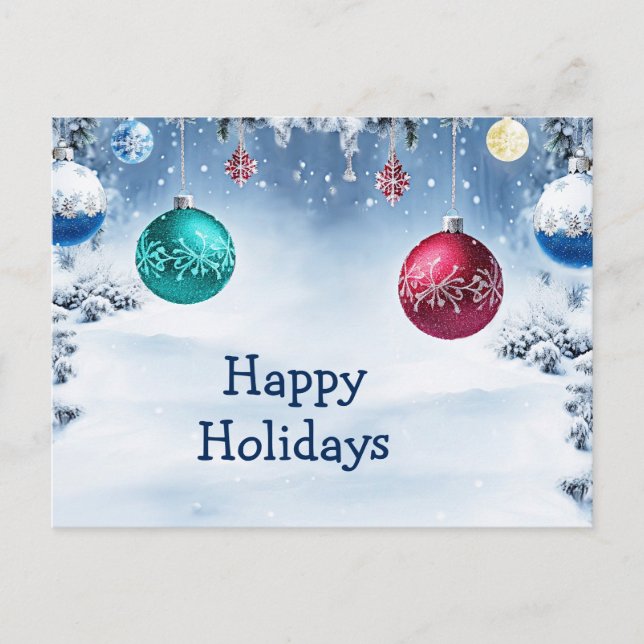 Bolas de Natal Nevoeiro Cartão de Boas Festas (Frente)