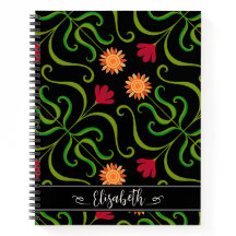 Bold Floral Damask Sunflower Boho Black Art