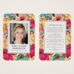 Bold Florals Foto Funeral Memorial Prayer Card
