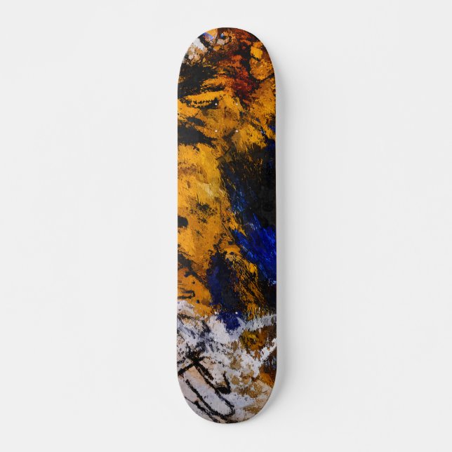 Bold Gold Navy Grunge Abstract Skateboard (Frente)