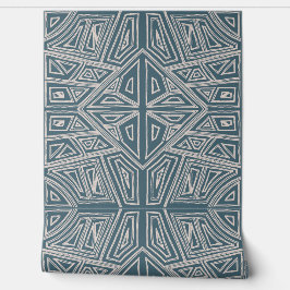 Bold Lines - Symmetrical Tile - Teal and Beige 
