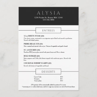 Bold Modern Steakhouse Flat Menu