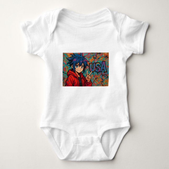 Bold Red Anime USA Graphic T-Shirt (Frente)