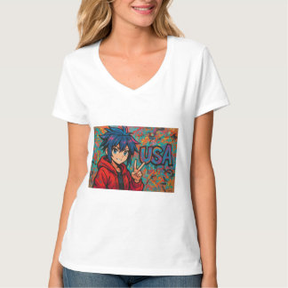 Bold Red Anime USA Graphic T-Shirt