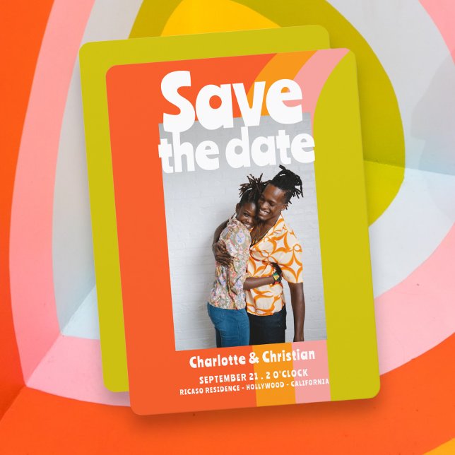 Bold Retro Citrus Salvar A Data Casamento (Bold Retro Citrus Save The Date Wedding Announcement from Ricaso. A fun vibrant card for fun people)