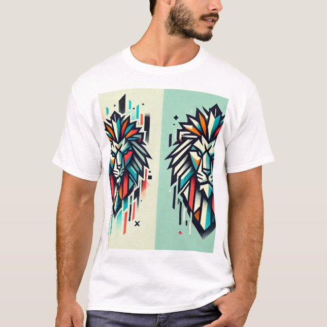 "Bold Roar: Vinheta Geométrica Lion T-Shirt - Urba (Frente)
