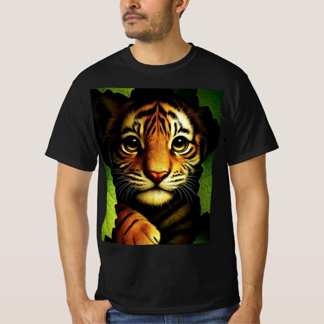 Bold Tiger Cub in Jungle Leaves | Men's T-shirt (Frente)