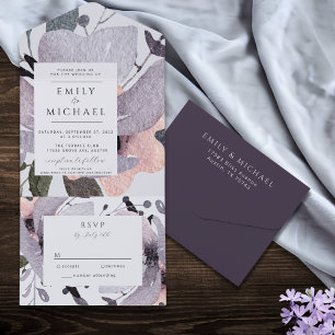Bold Violet Plum Mauve Floral Abstrato Tudo Em Um